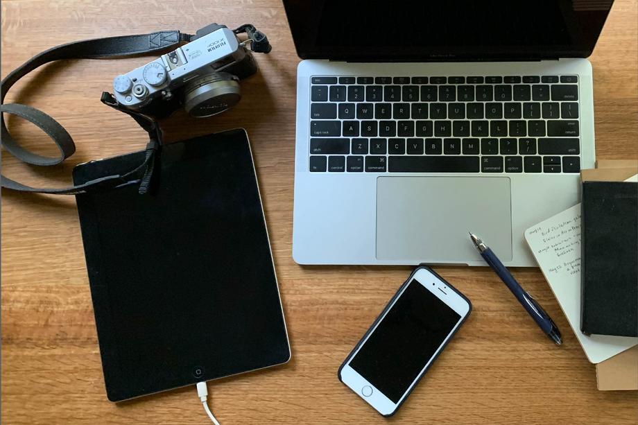 laptop, camera, iPad, iPhone