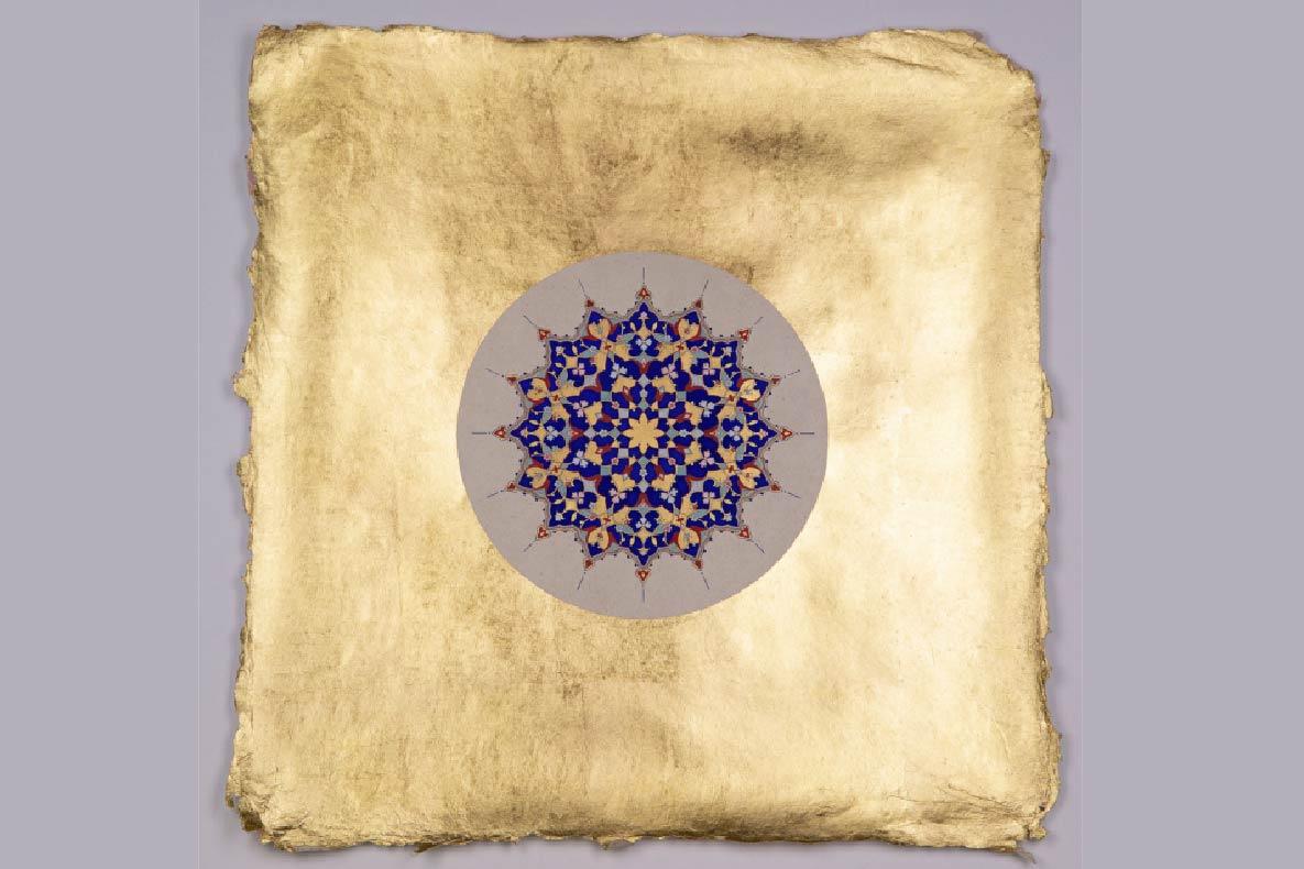 Example of illumination, with gold foil surrounding a mosaic image in the center.