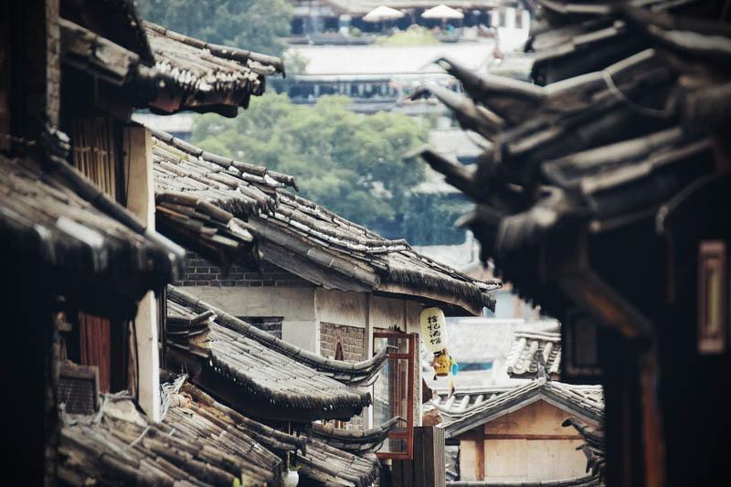 Close-up image of rooftops in a town in China.