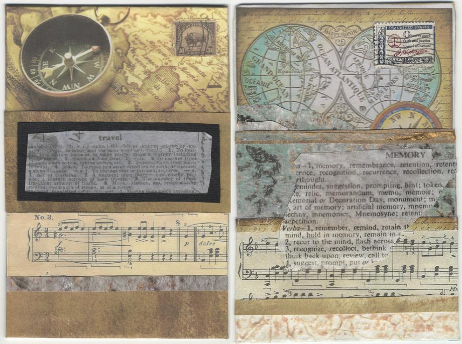 collage of maps, musical notes, and more