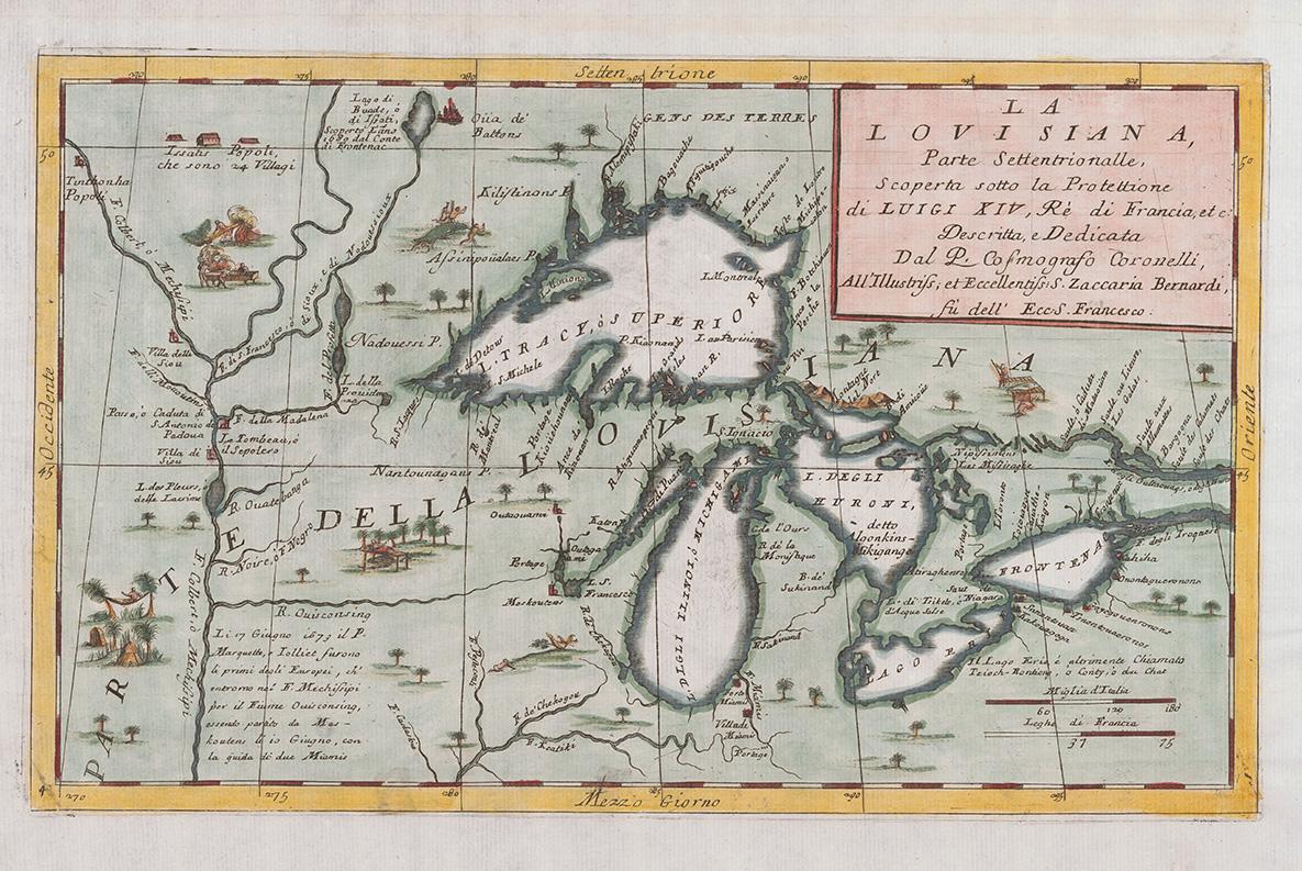 Illustrated map showing the Great Lakes.