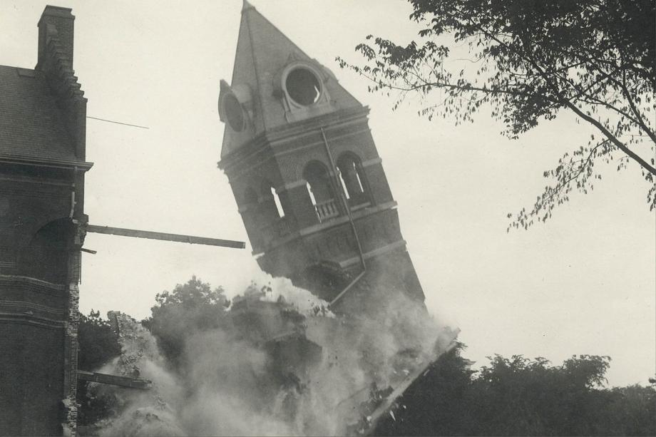 a building tower falling down 