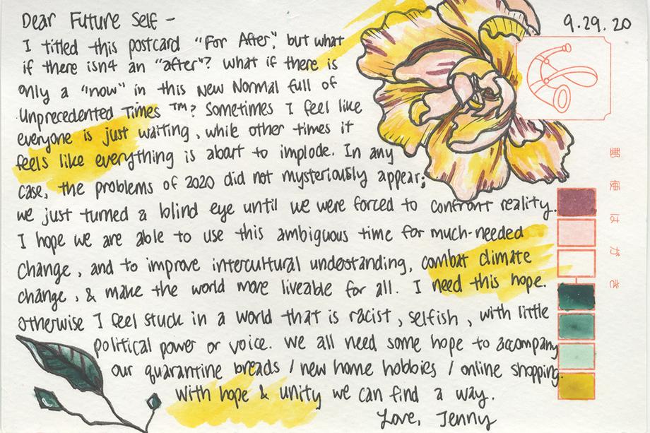 letter to self with a background of flowers
