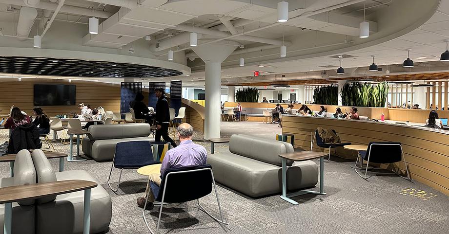 Students studying in the Clark Commons.